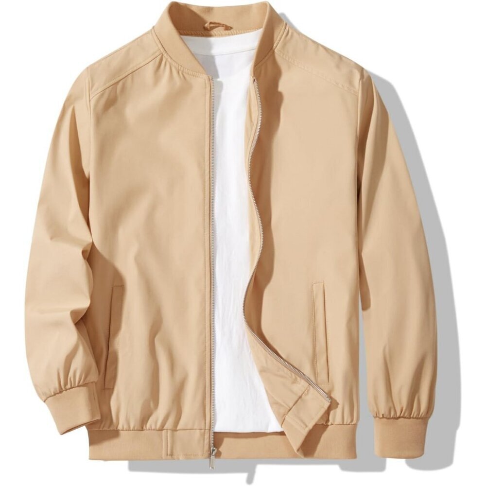 Men's Apricot Stylish Lightweight Bomber Jackets Coat Winter Warm Inner Pocket
